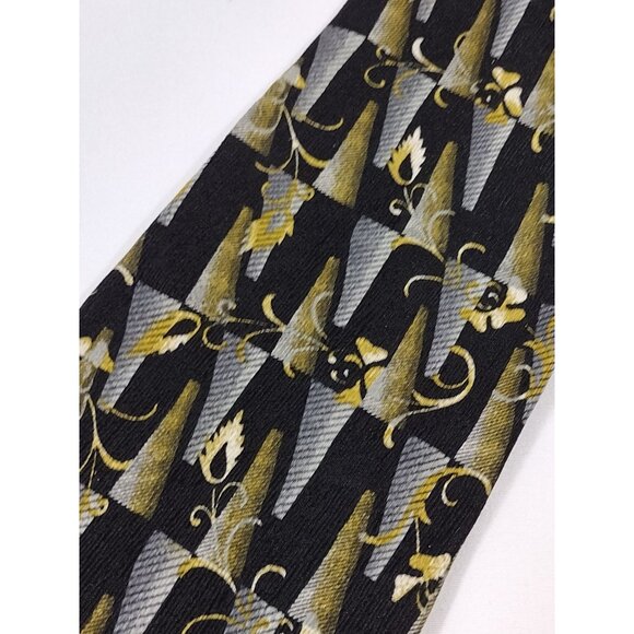 Manzoni Mens Necktie Silk Black Gray Gold Tie Handmade in Italy - Picture 3 of 8